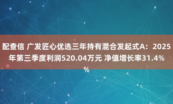配查信 广发匠心优选三年持有混合发起式A：2025年第三季度利润520.04万元 净值增长率31.4%