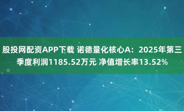 股投网配资APP下载 诺德量化核心A：2025年第三季度利润1185.52万元 净值增长率13.52%